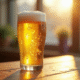Bière glacée sans gluten sur une table en bois
