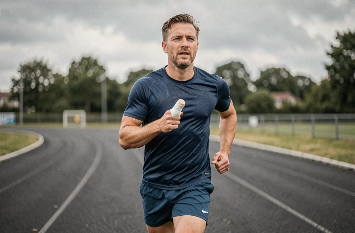 Coureur avec un pansement imperméable sur le doigt reprenant la course à pied après une blessure à l'ongle