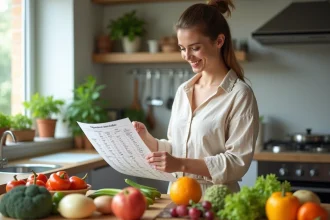 Jeune femme en cuisine préparant des aliments lowGI