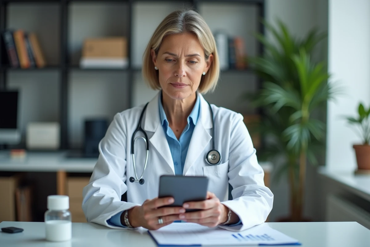 Docteur femme examinant un rapport médical sur tablette