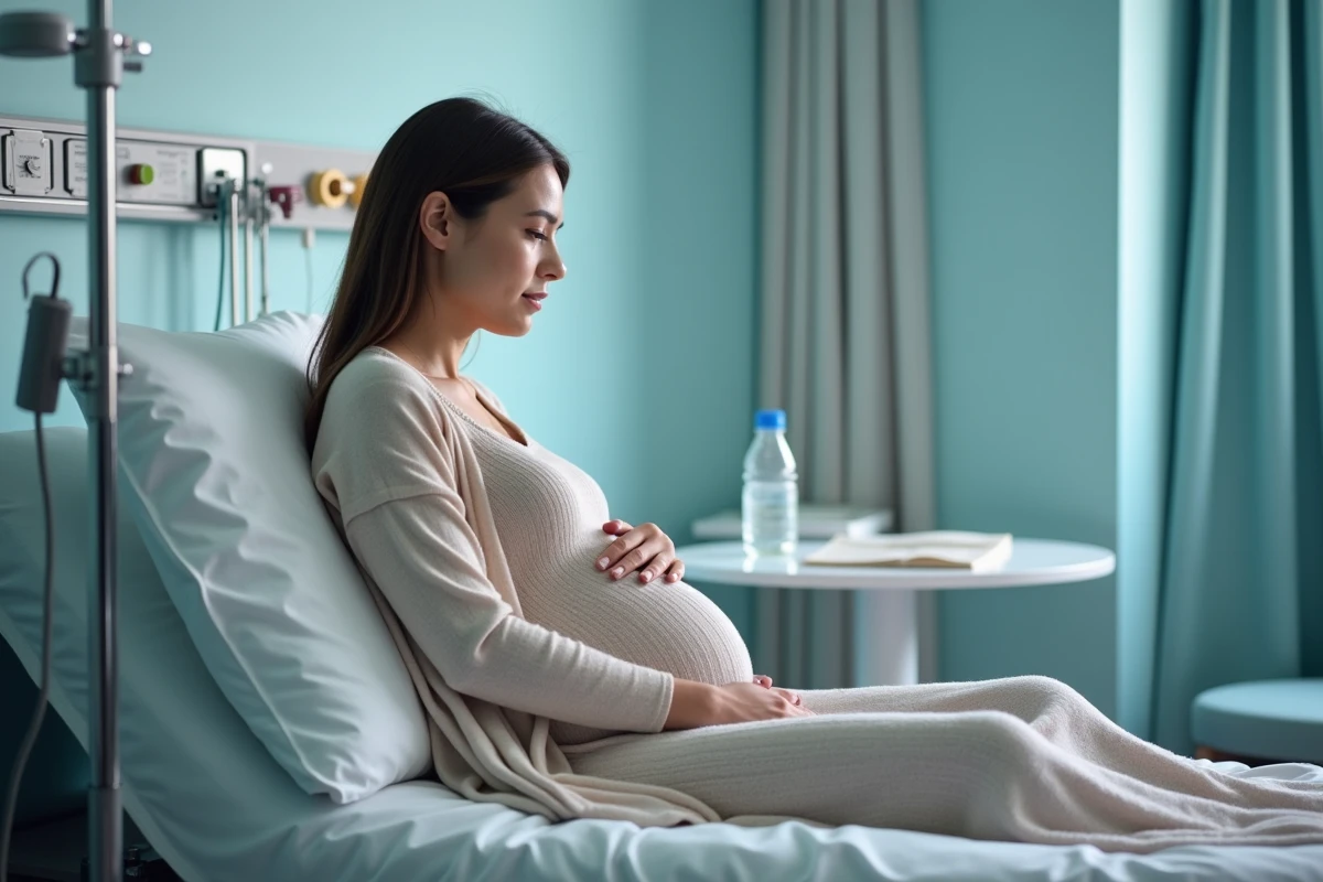 Femme enceinte assise dans une salle de maternité paisible