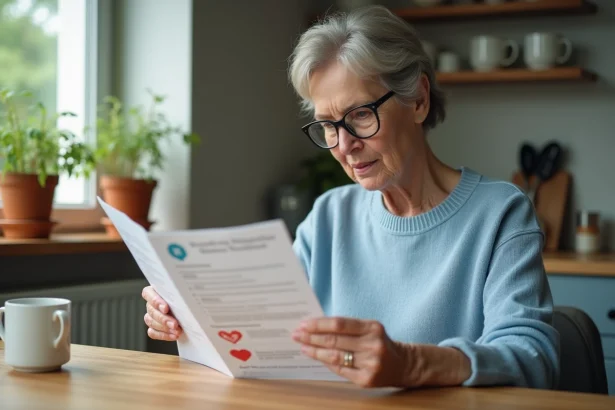 Femme âgée lit attentivement un dépliant de vaccination