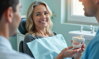 Femme souriante dans une clinique dentaire avec un implant