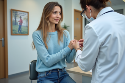 Jeune femme se faisant vacciner dans une clinique moderne