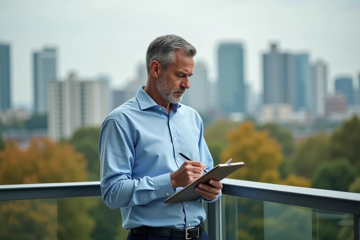 Homme vérifiant ses notes de supplément en extérieur