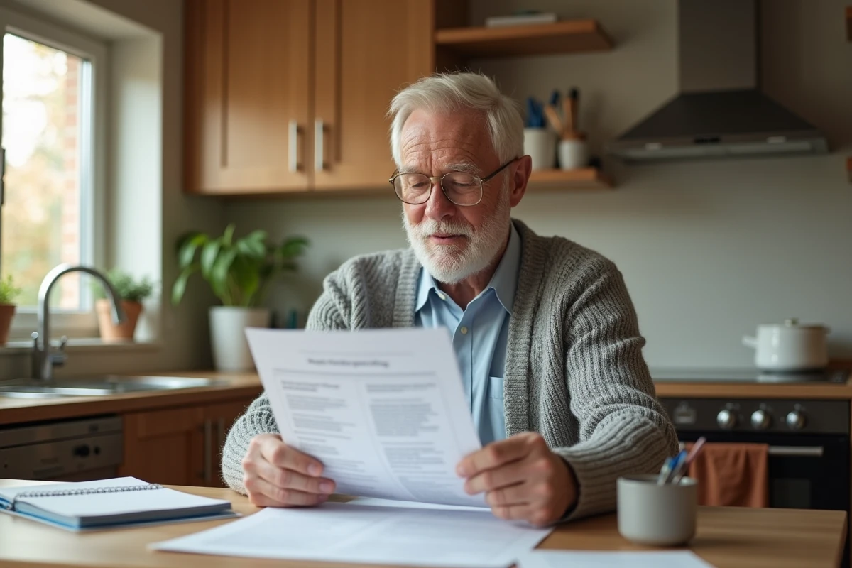 Homme senior lisant document de couverture santé