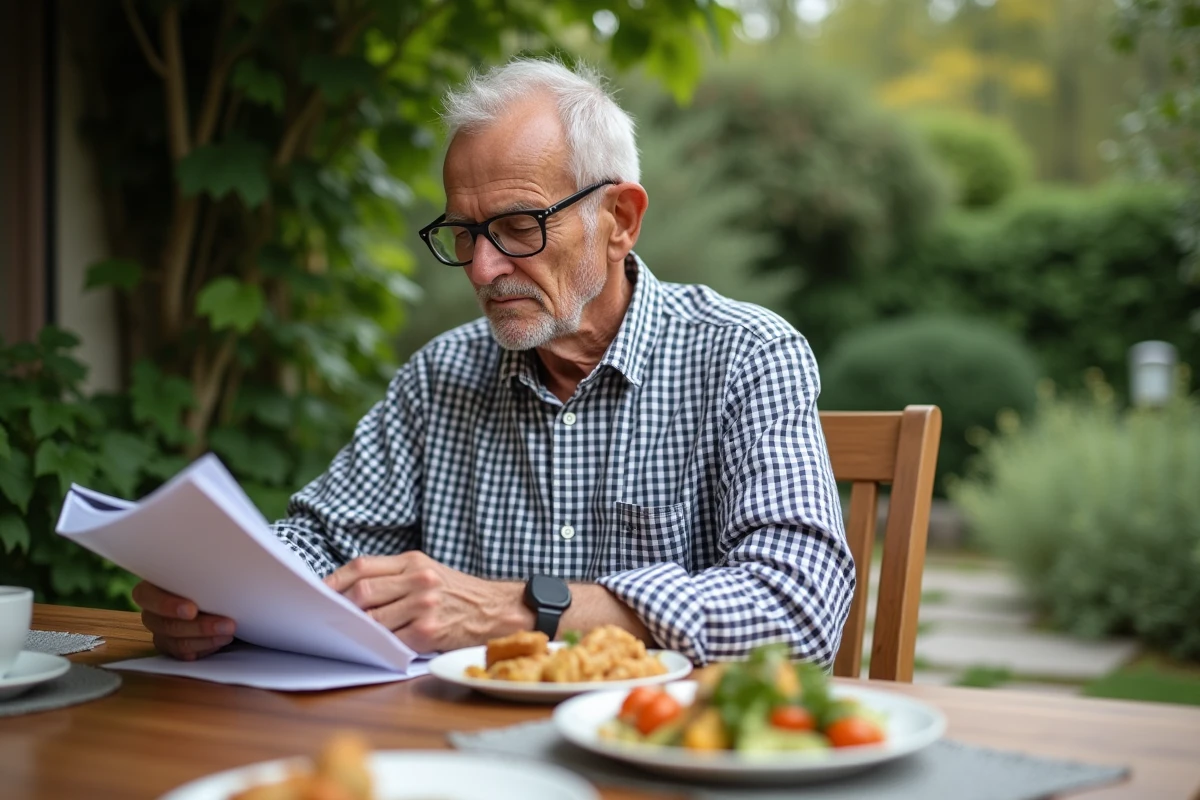Homme âgé dégustant un repas lowGI en extérieur