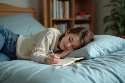 Jeune femme dormant paisiblement dans sa chambre lumineuse