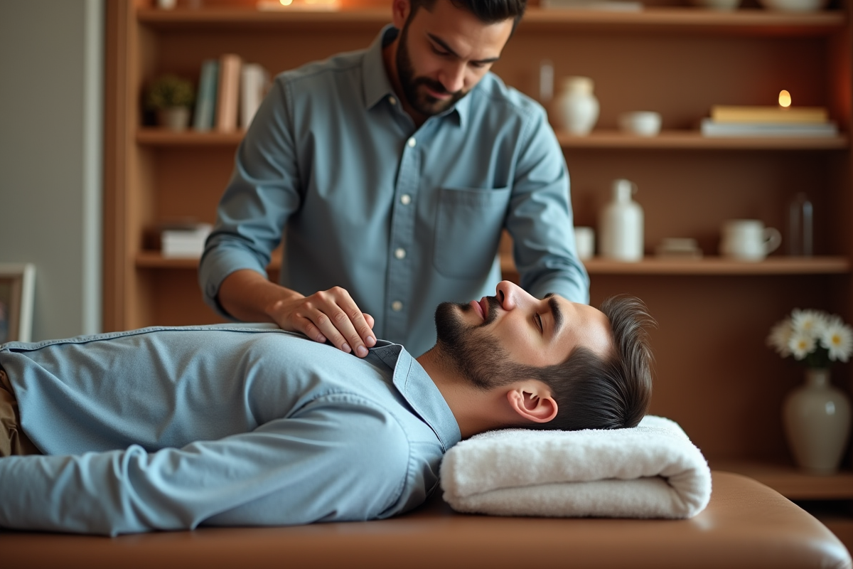 Jeune homme recevant une adjustment osteopathique