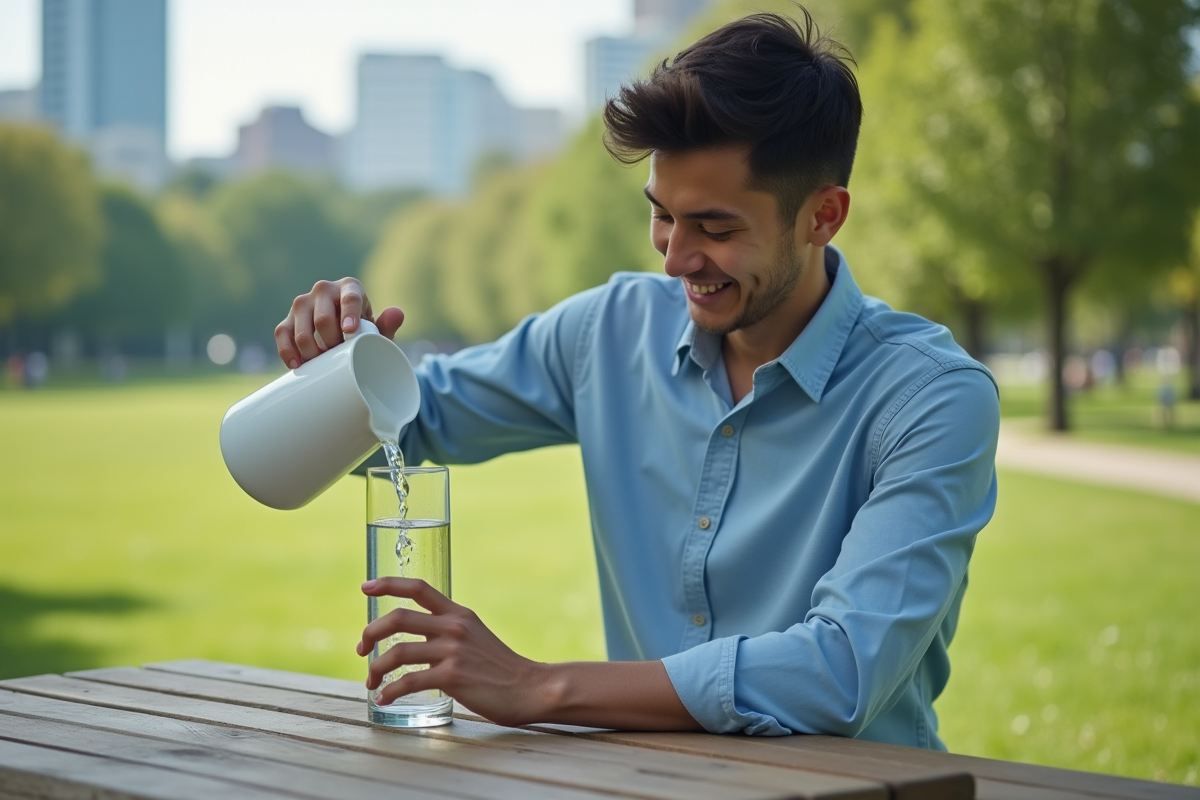 Jeune homme versant de l