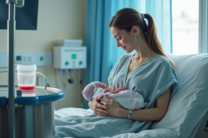 Maman et bébé dans une chambre de maternité moderne