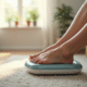 Gros plan sur des pieds massés avec un appareil moderne dans un salon lumineux