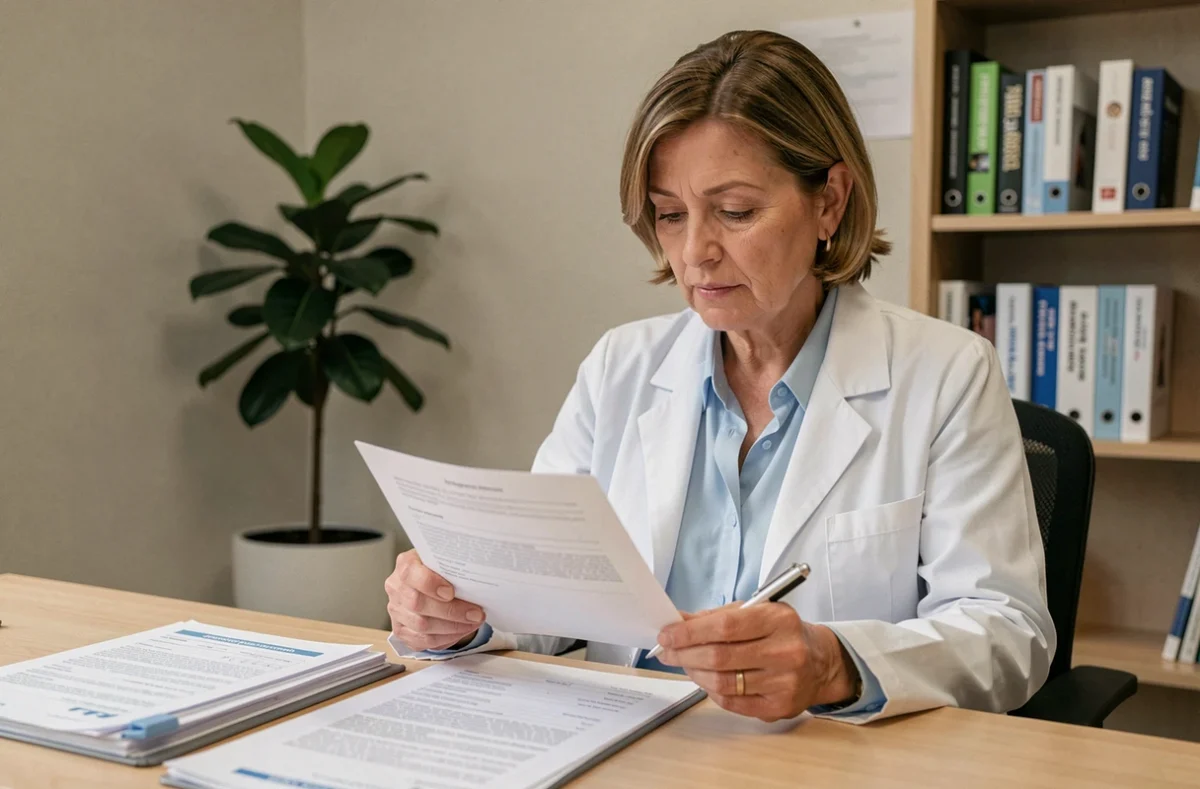 Médecin analysant les retours patients sur le GCA 2700 dans un cabinet médical moderne