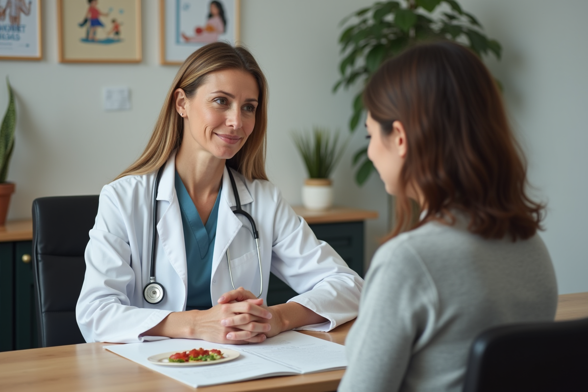 Docteur et patiente enceinte discutant en consultation