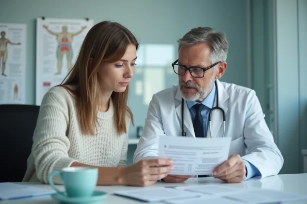 Medecin et patient examinent resultats de test de rein