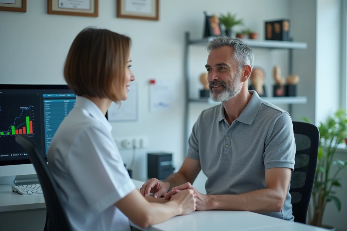 Patient homme en consultation dans un laboratoire moderne