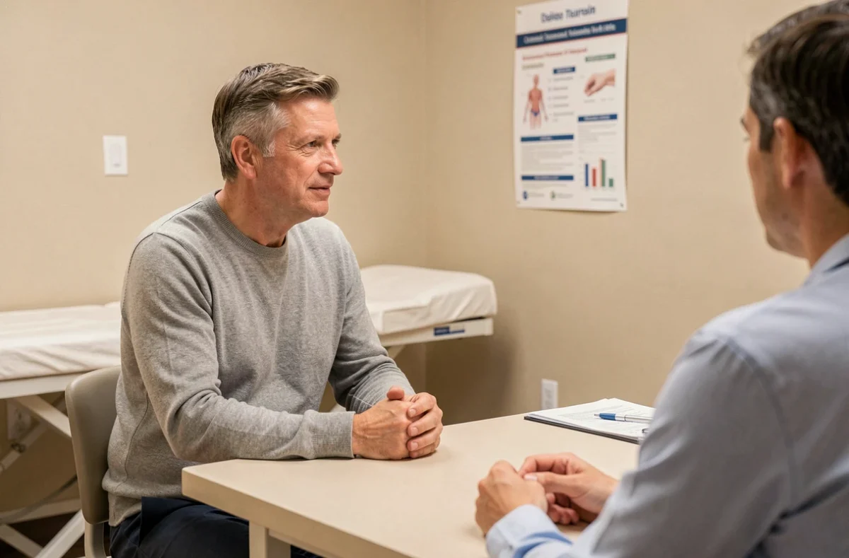 Patient en consultation médicale discutant de son expérience avec le dispositif GCA 2700
