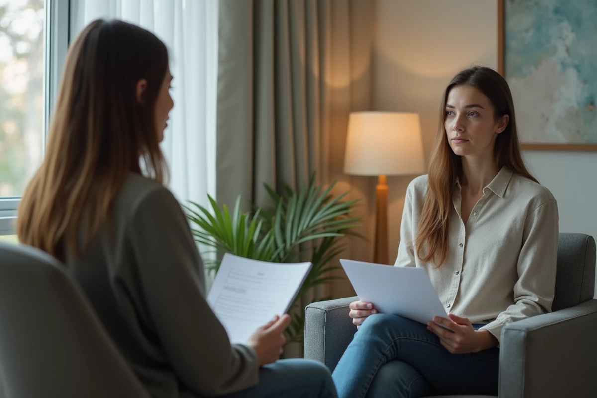 Jeune femme parlant avec un psychiatre lors d