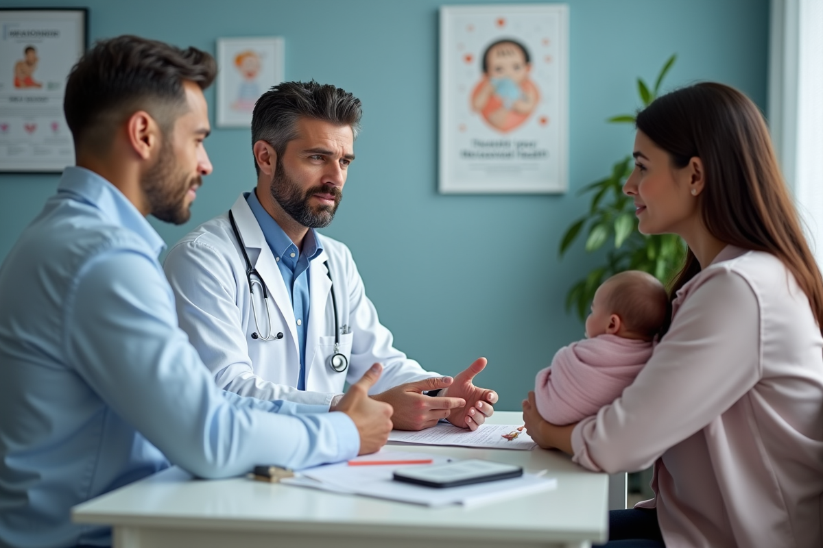 Pediatre explique les risques de santé à un couple avec leur bébé